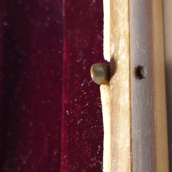 Vintage Wood Box with Red Lined Material Curved Edges - Picture 3 of 12